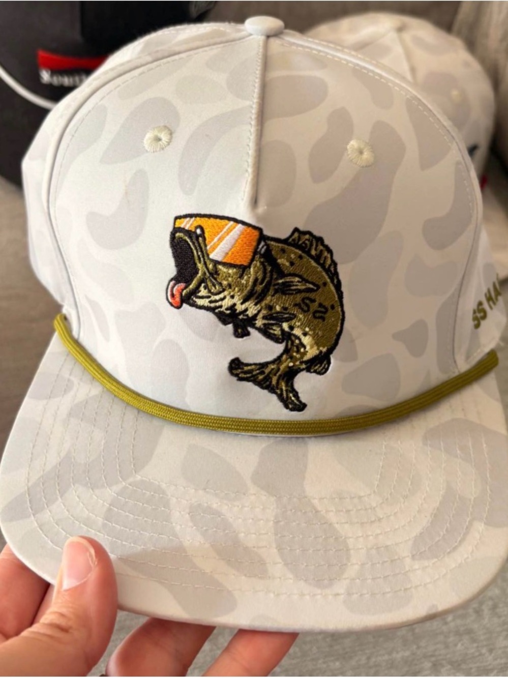 White Fish Embroidered Snapback Hat